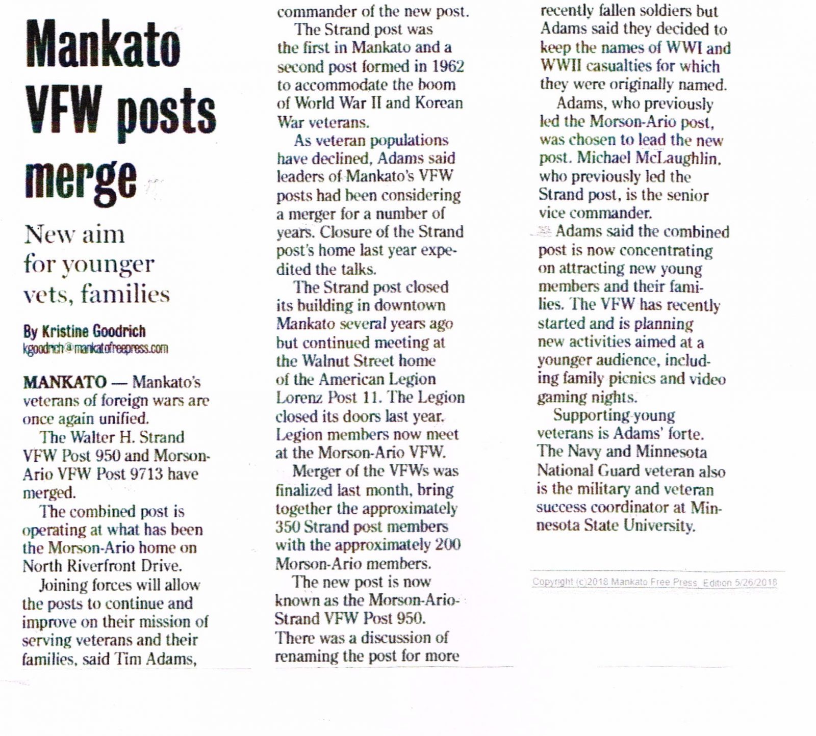 2018 05 26 Mankato Free Press Vfw Consolidation Of Posts 950 And 9713 3